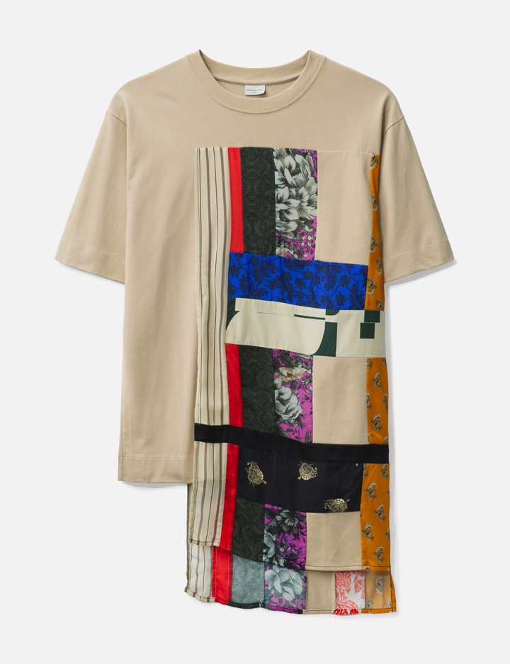 Dries Van Noten Boxy-fit T-shirt With Patchwork Flag In Beige
