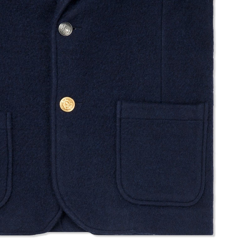 Classic Navy Felted Fleece Mix Button Blazer with Rib Cuffs Placeholder Image