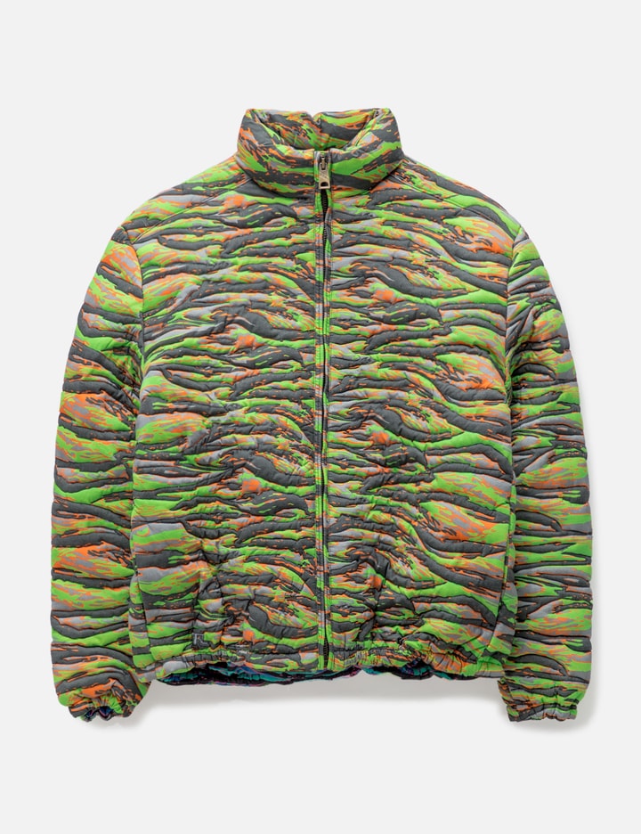 Erl Multicolor Printed Quilted Down Jacket In Green