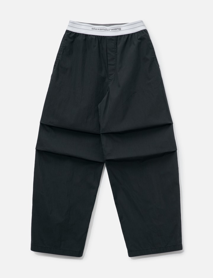 Mid-Rise Pleated Wide-Leg Pant With Logo Elastic Waist