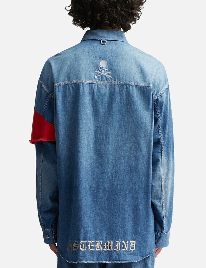 Shop Mastermind Japan 1st Long Sleeve Denim Shirts With Hood In Blue