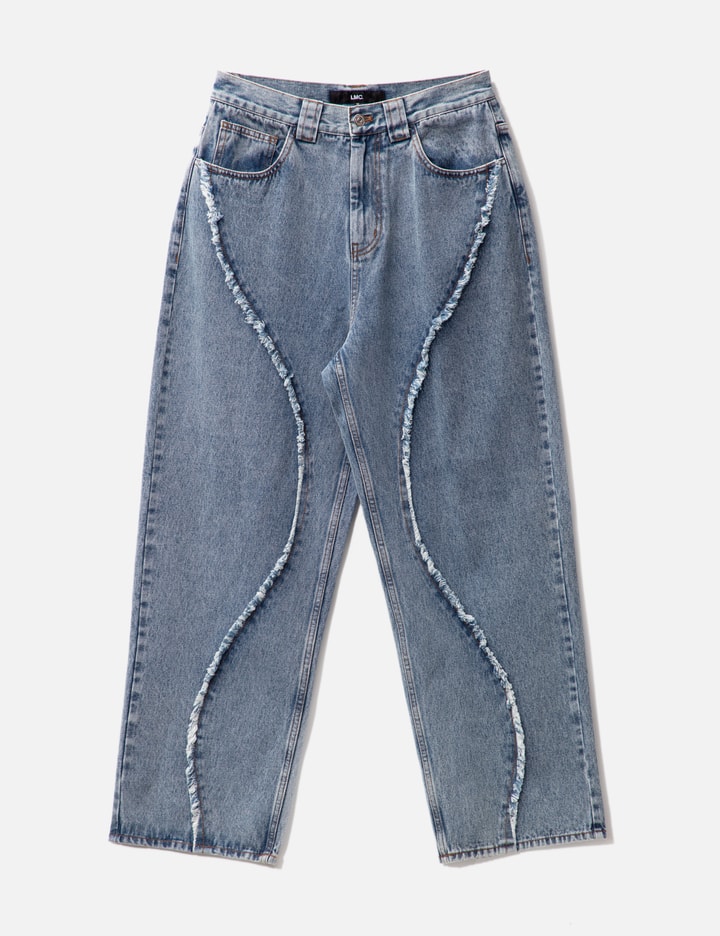 Lmc Curved Raw Edge Denim Wide Jean In Blue