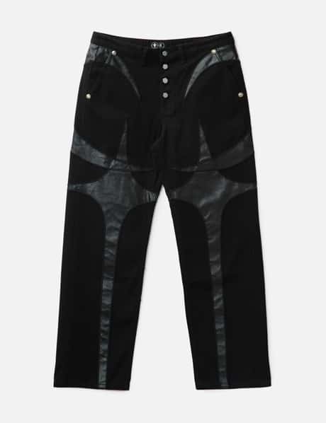 THUG CLUB Leather Patch Jeans