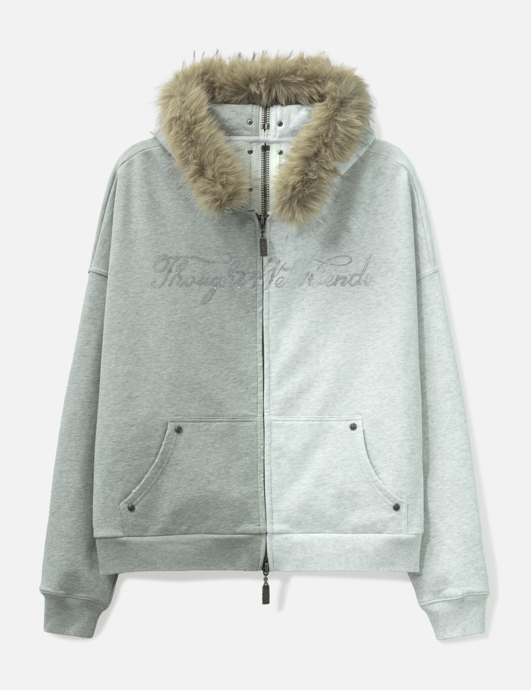"Nyra" Two-Toned Zip-Up Hoodie With Detachable Fur Trim Hood view 11