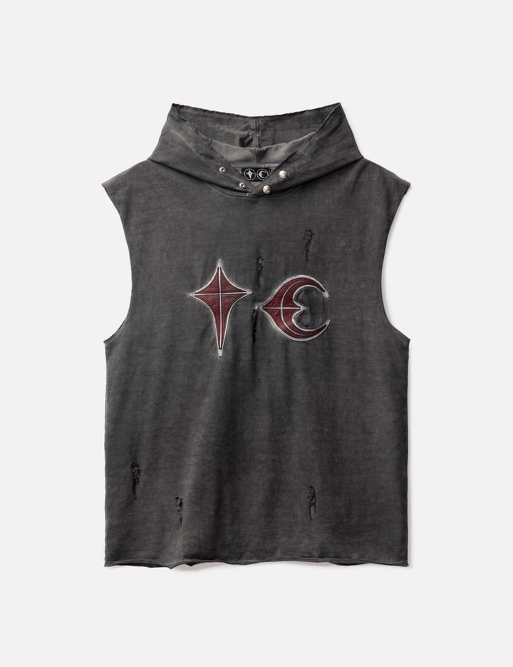 Thug Club Leather Logo Patch Hooded Tank In Grey