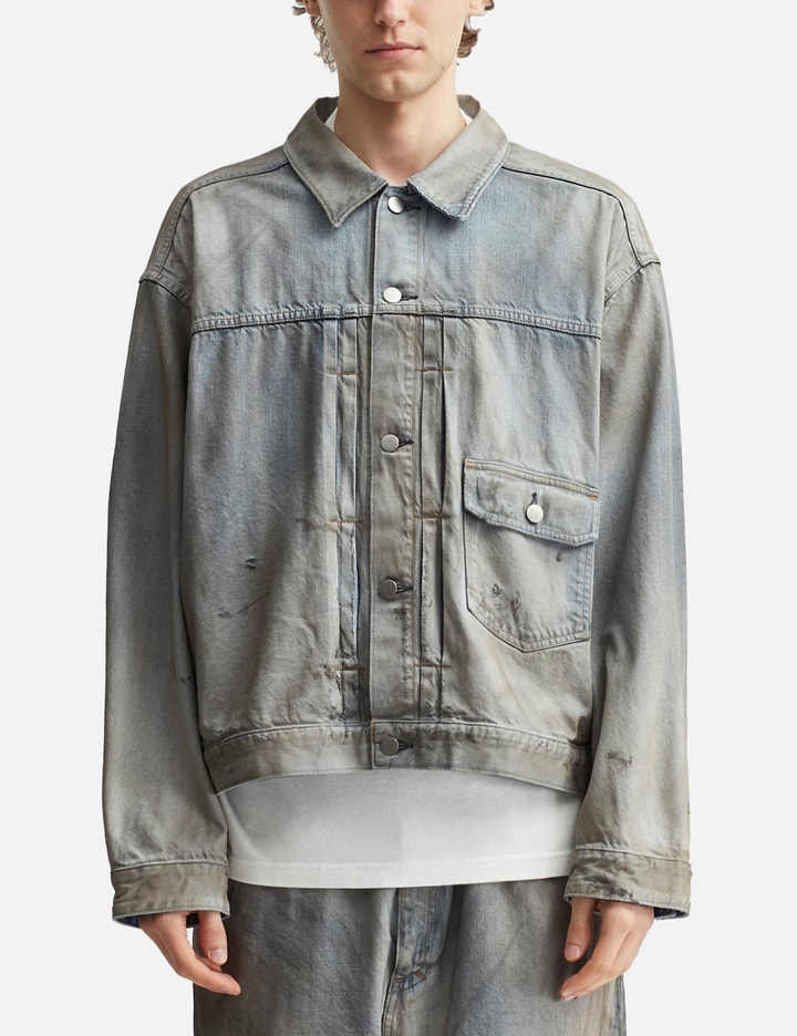 Ancellm Aging Denim Jacket In Multi