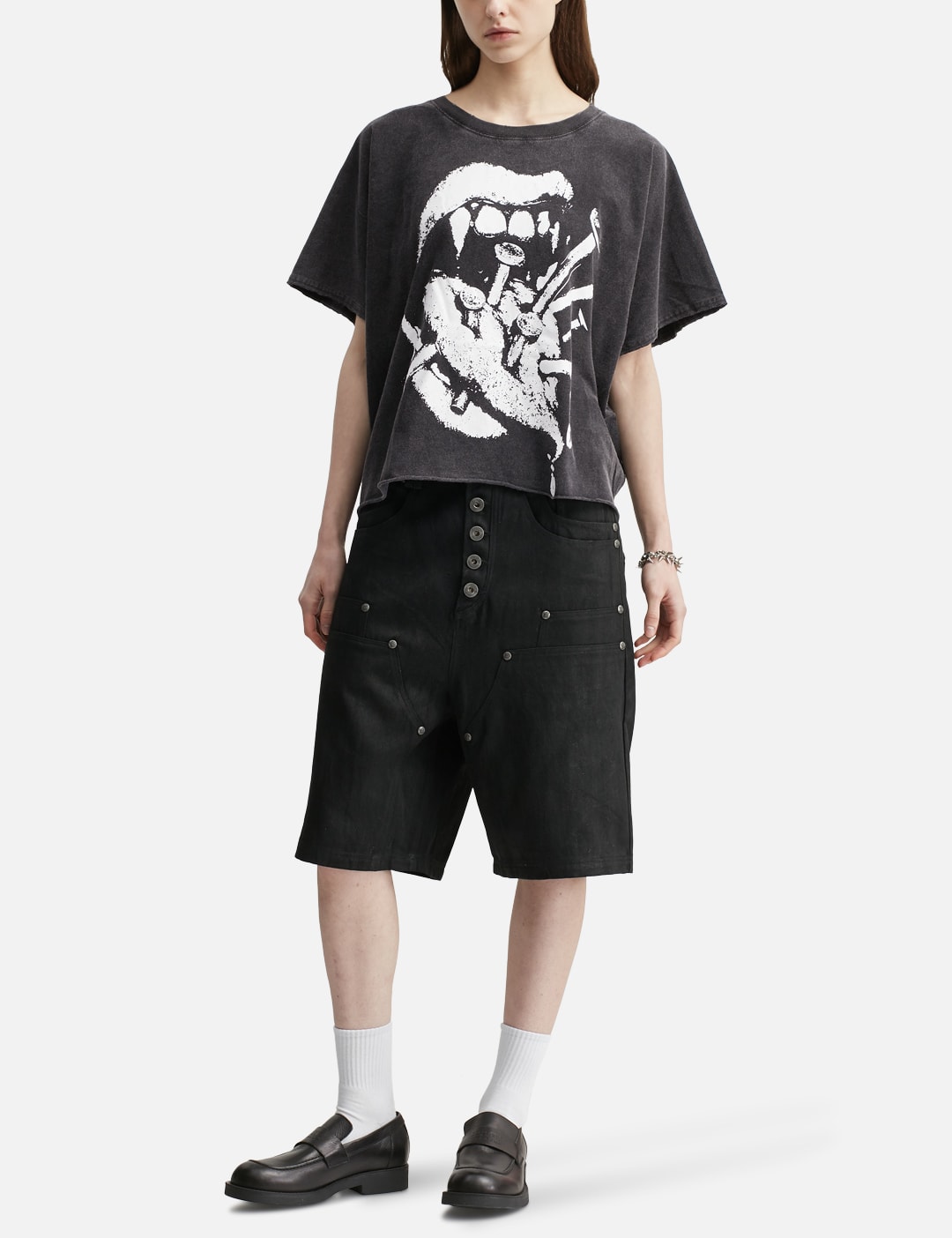 "Rexel" Waxed Double Knee Work Jorts In Black Denim view 15