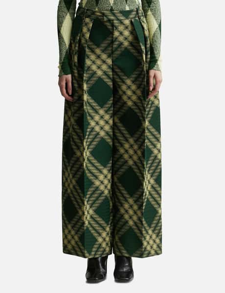 Burberry Pleated Check Wool Trousers