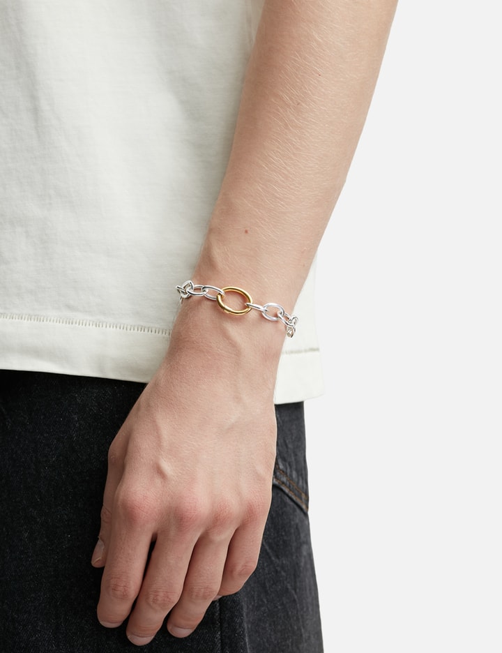 Sterling Silver Bracelet with Gold Plated Oval Hold Placeholder Image