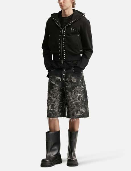 Studded Line Cropped Zip-Up Hoodie view 14