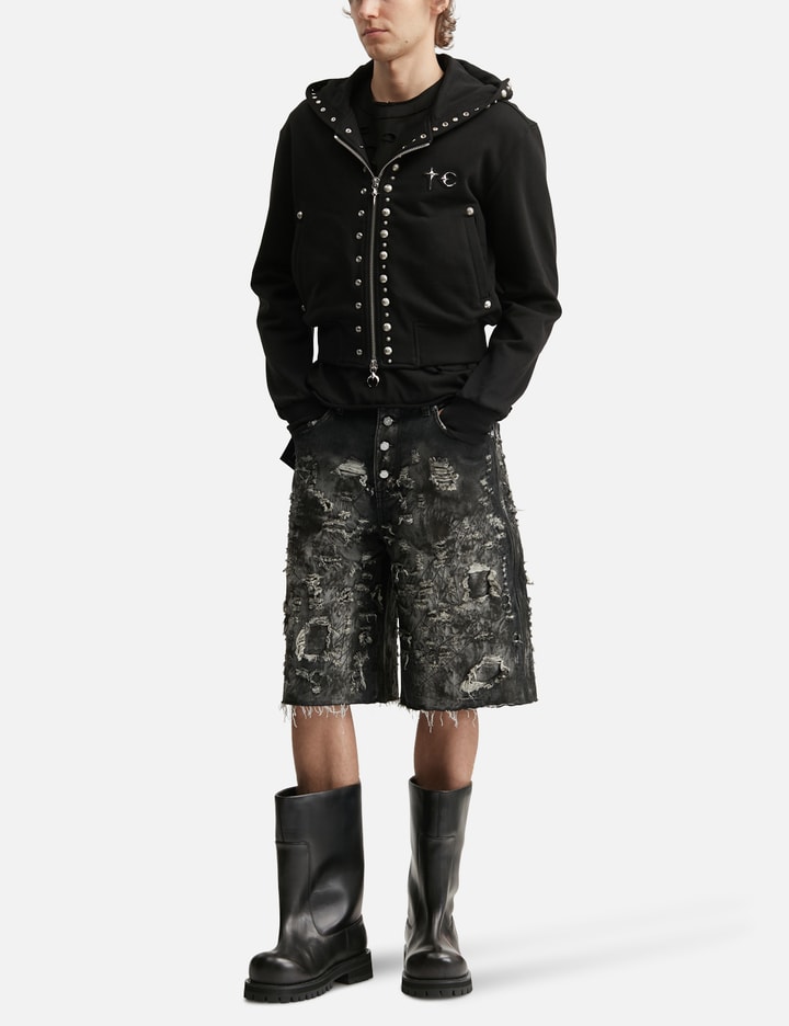 THUG CLUB Studded Line Cropped Zip-Up Hoodie