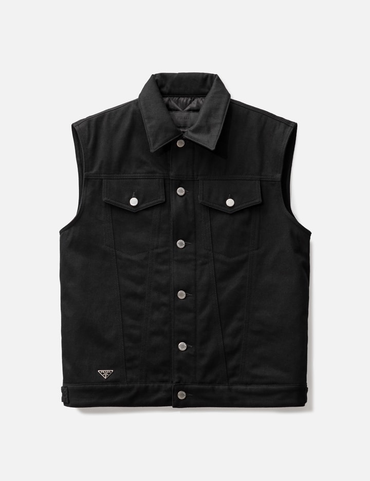 Shop Prada Bull Denim Vest In Black