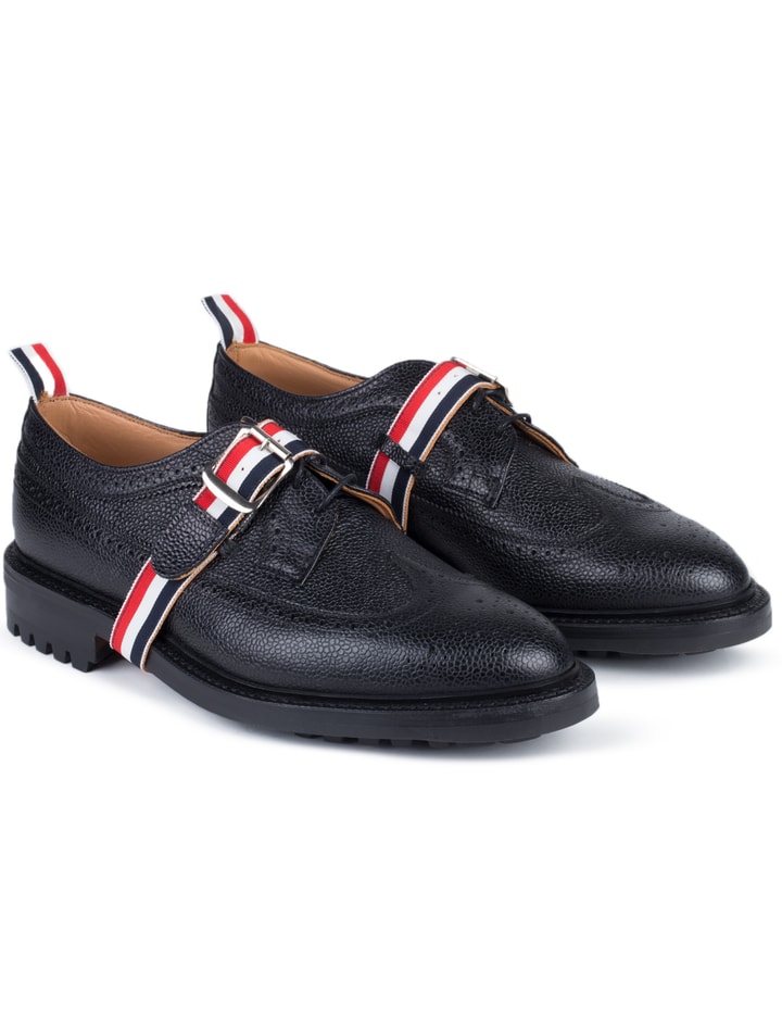 Pebble Grain Leather Classic Longwing Shoes with Commando Sole & Grosgrain Straps Placeholder Image