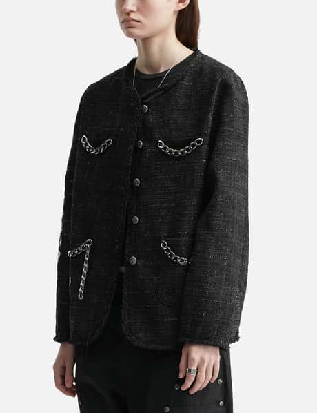 Painted Tweed Jacket With Chain Detail Black view 7