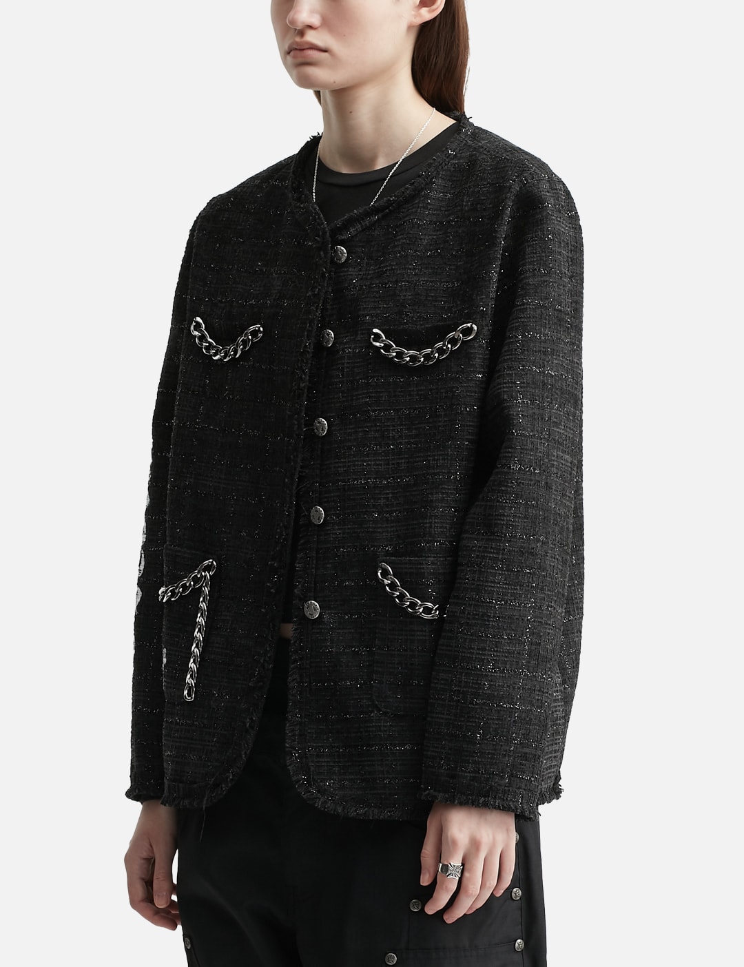 Painted Tweed Jacket With Chain Detail Black view 8