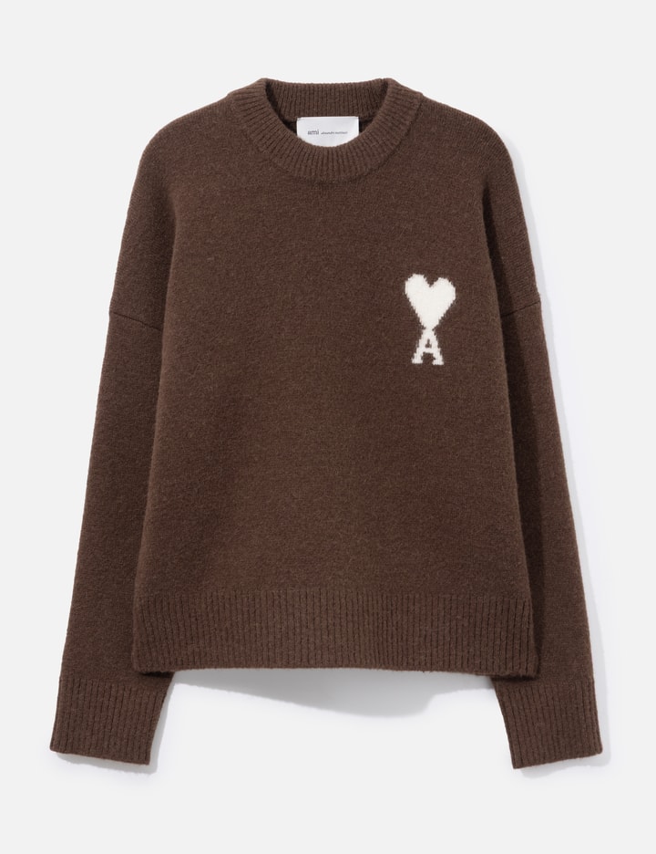 Ami Grey Crewneck Alpaca Sweater With Ami De Coeur