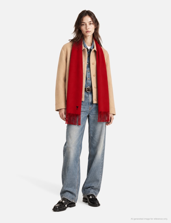 Ami Red Wool Scarf With Ami De Coeur