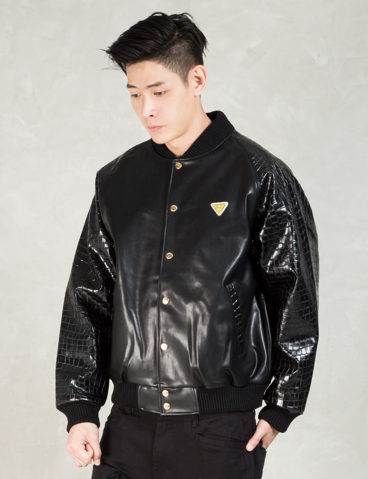 Black Crocodile Pu Varsity Jacket Placeholder Image