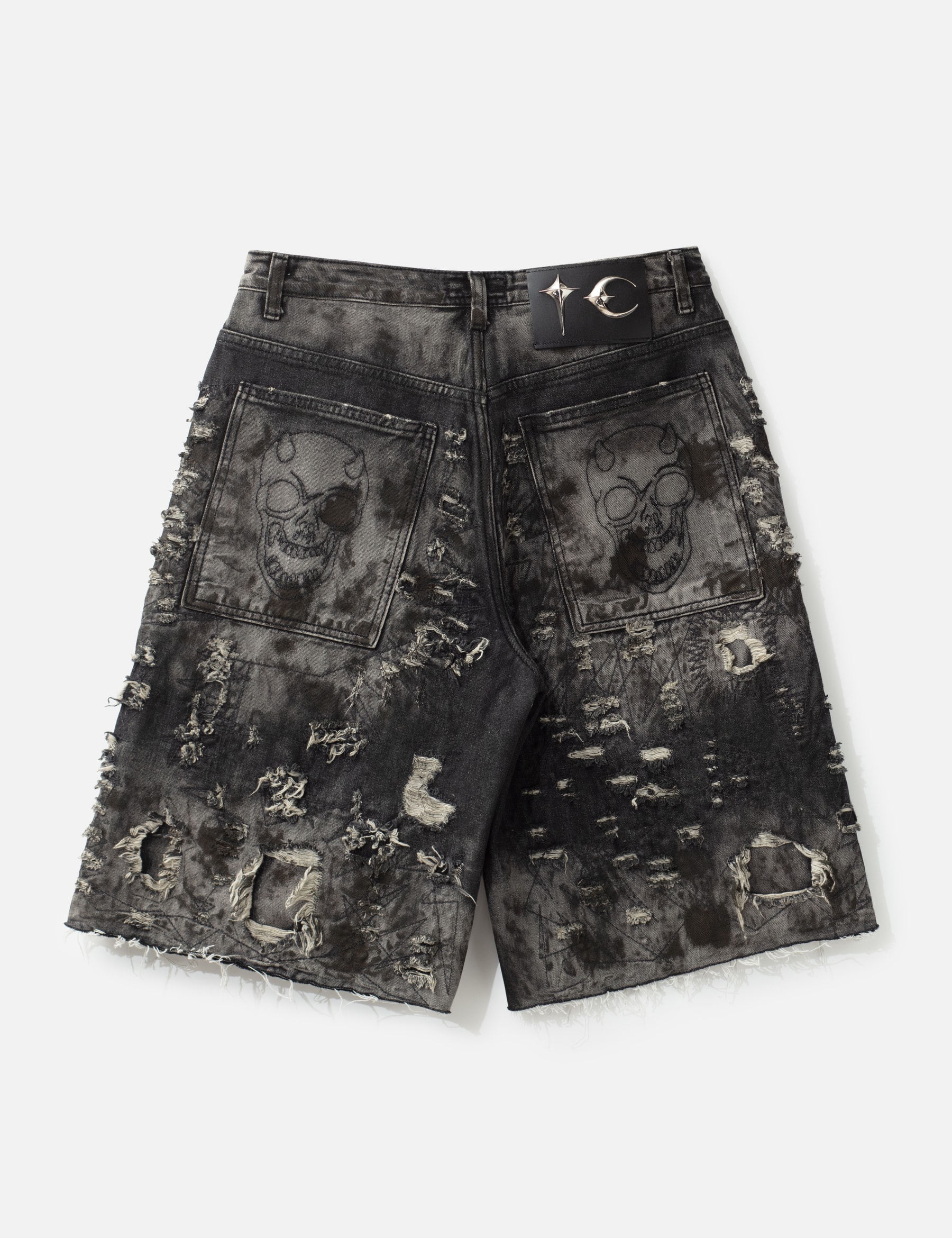 Hard Washed Destroyed Denim Shorts view 17