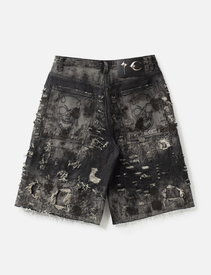 THUG CLUB Hard Washed Destroyed Denim Shorts