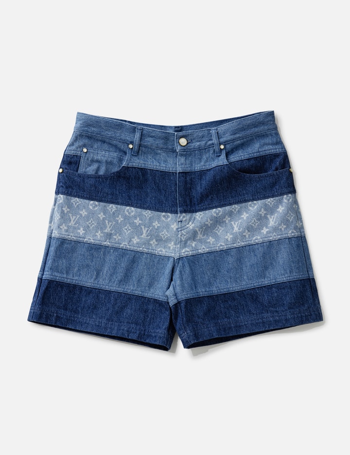 Striped Patchwork Denim Shorts Placeholder Image