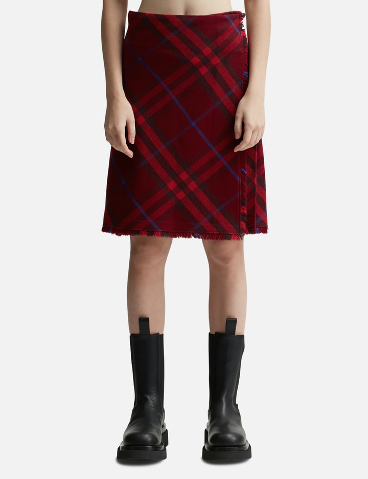 Shop Burberry Check Wool Kilt In Red