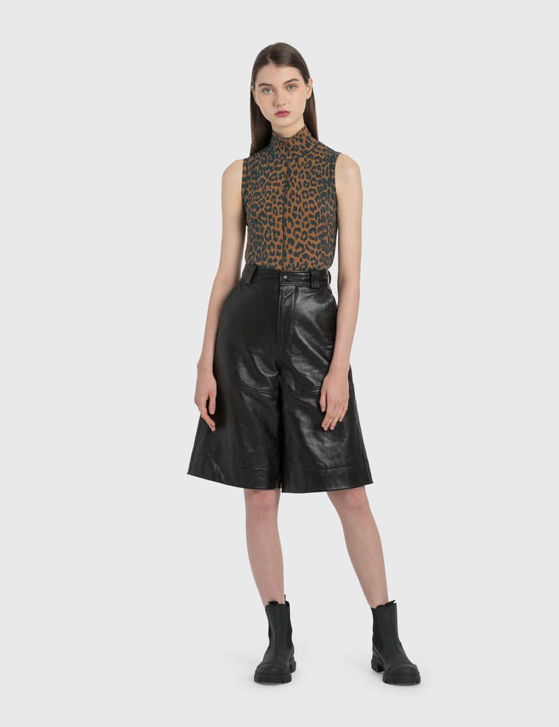 Ganni - Lamb Leather Shorts | HBX 