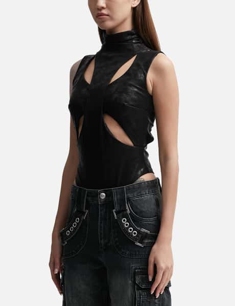 Black Embossed Faux-Leather Tank Top by Mugler on Sale