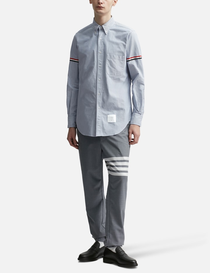 Shop Thom Browne Oxford Striped Grosgrain Armband Classic Shirt In Blue