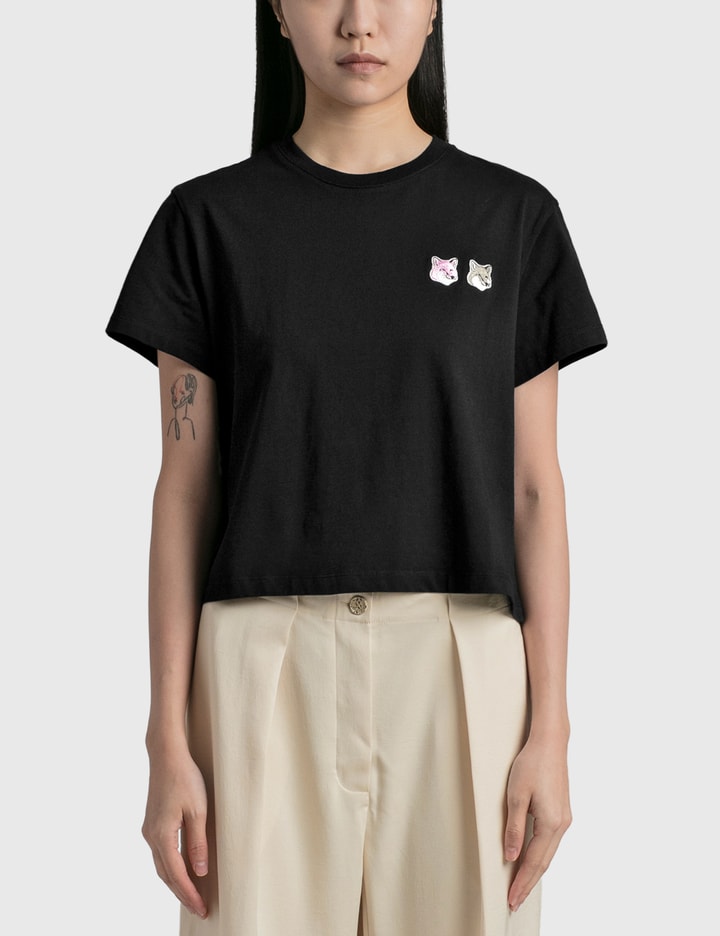 Double Monochrome Fox Head Patch Cropped T-shirt Placeholder Image