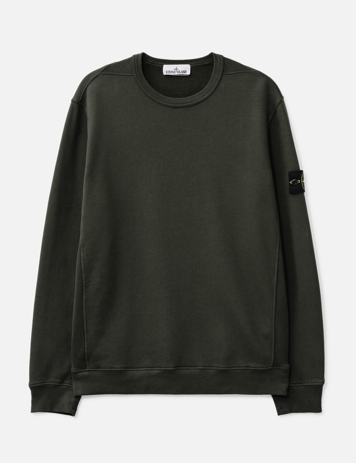 Stone Island Brushed Organic Cotton Fleece Sweatshirt With Ribbed Inserts In Green