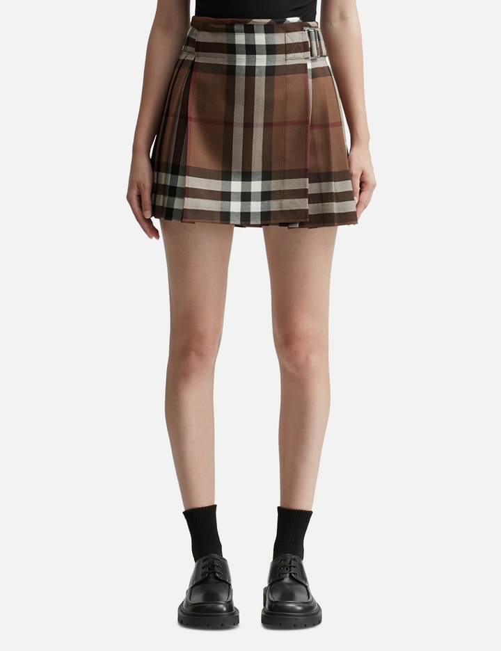 Burberry Check Wool Pleated Skirt In Brown