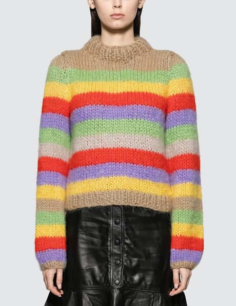 Striped Sweater Ganni Hand Knit Wool Ganni The Julliard Mohair HBX