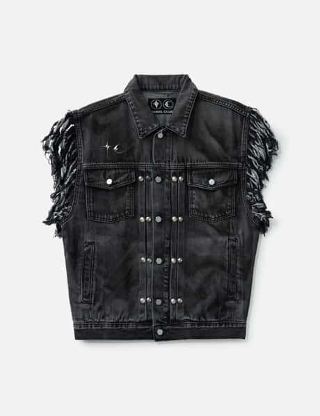 THUG CLUB TC Angels Denim Vest Oil-washed black denim with raw