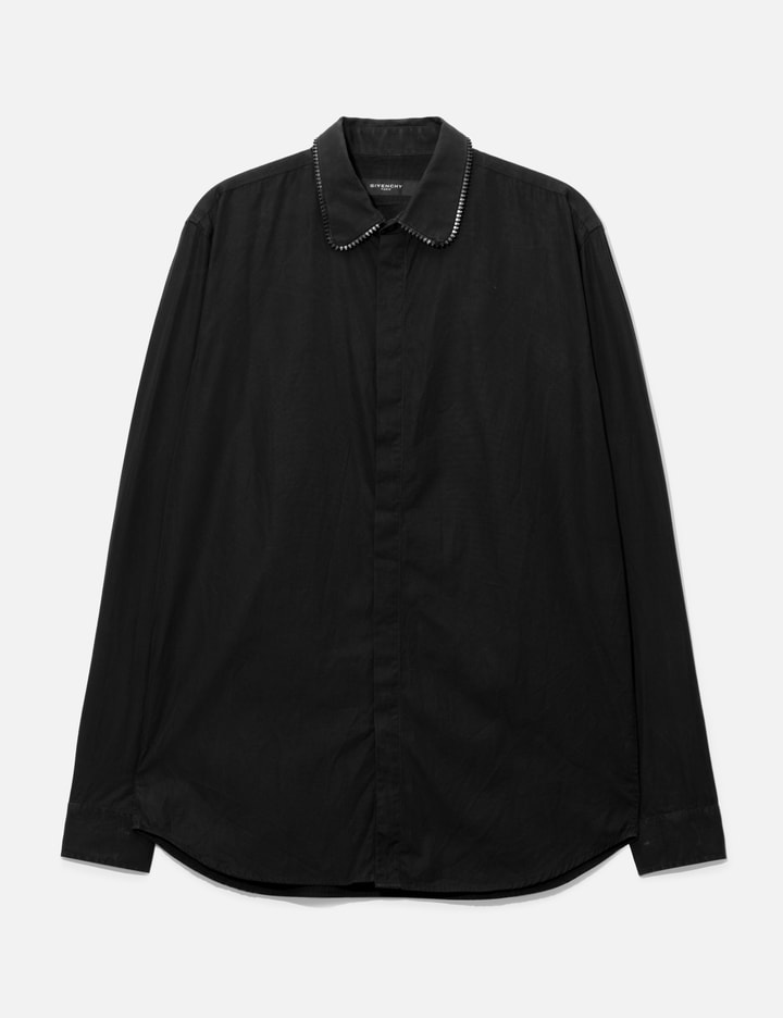 Givenchy Men's Long Sleeve Logo Collar Shirt In Black