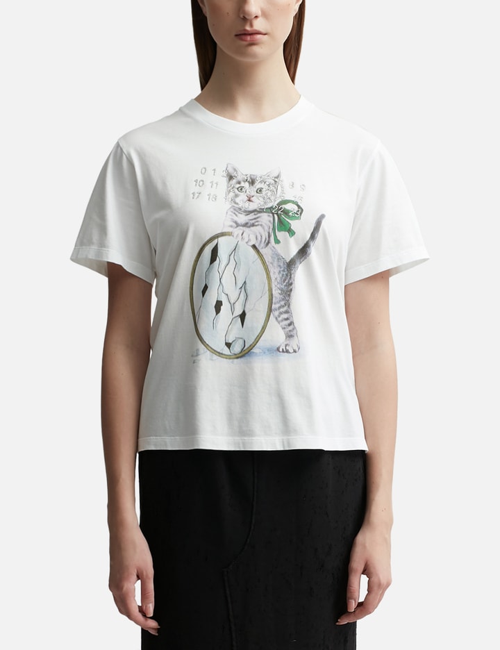 Shop Mm6 Maison Margiela Cat &amp; Glitter Print T-shirt In White