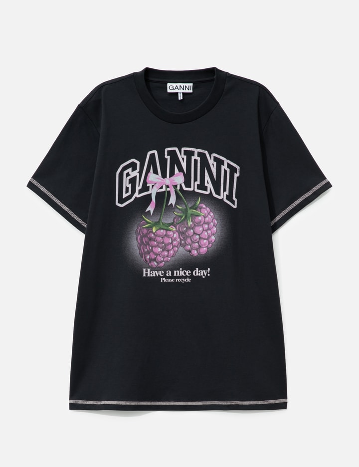 Ganni BASIC COTTON JERSEY RASPBERRY PRINT