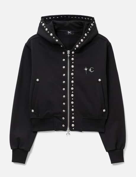 Studded Line Cropped Zip-Up Hoodie view 6