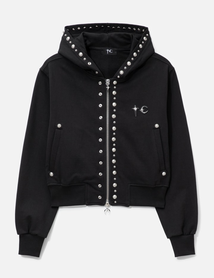 THUG CLUB Studded Line Cropped Zip-Up Hoodie
