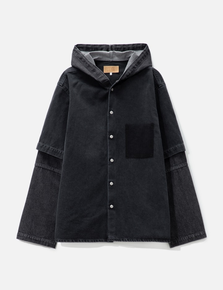 Shop Mm6 Maison Margiela Two-tone Denim Hooded Jacket In Black