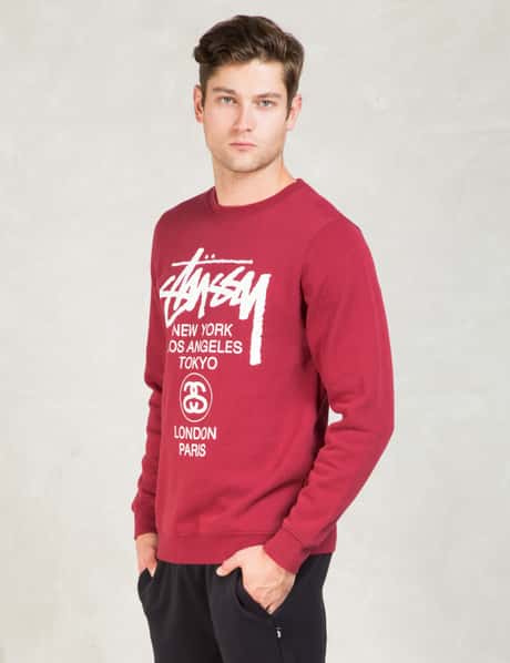 Stüssy - Red World Tour Crewneck Sweater | HBX - Globally Curated 