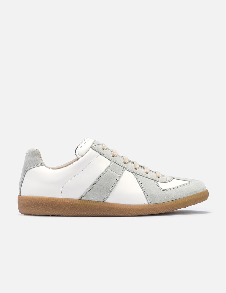 Maison Margiela Off White Leather And Grey Suede Replica Sneakers In White