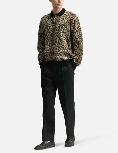 Wacko Maria Leopard Jacquard Knit Polo Shirt - Beige leopard knit 