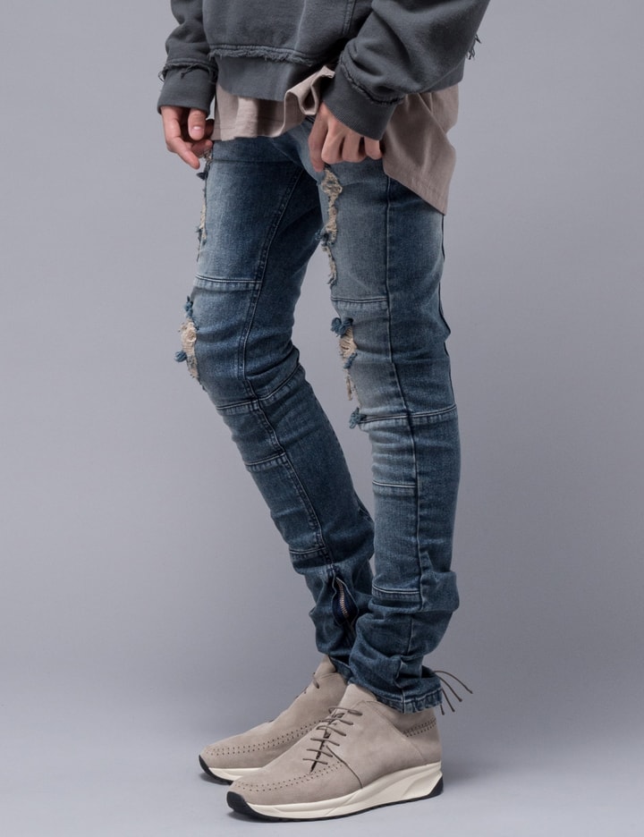Ripped Biker Denim Jeans Placeholder Image