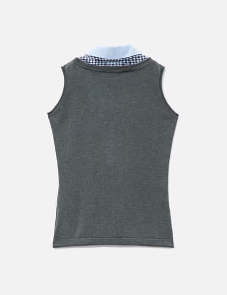 Grey Sleeveless Knit Top With Multi-Layer Collar view 8