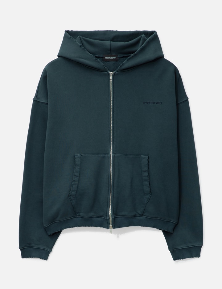 Hypebeast Garment Dyed Logo Zip-up Hoodie In Blue