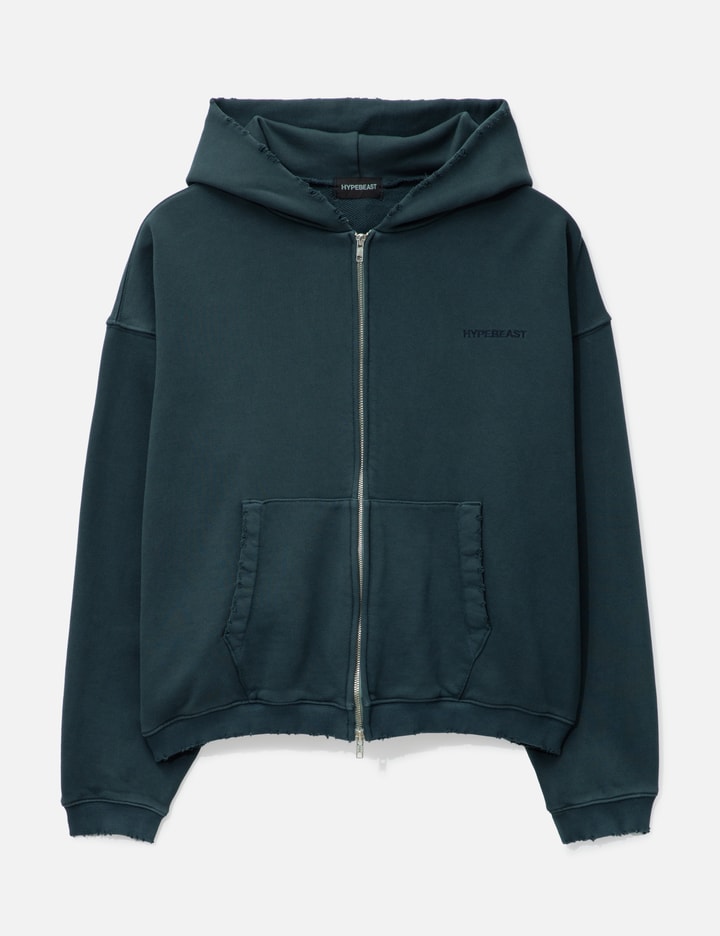 Hypebeast Garment Dyed Logo Zip-up Hoodie In Blue
