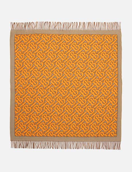 Burberry Monogram Wool & Cashmere Fringed Throw Blanket