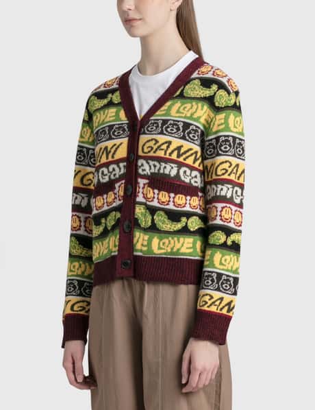 Ganni Recycled Wool Smiley Cardigan HBX