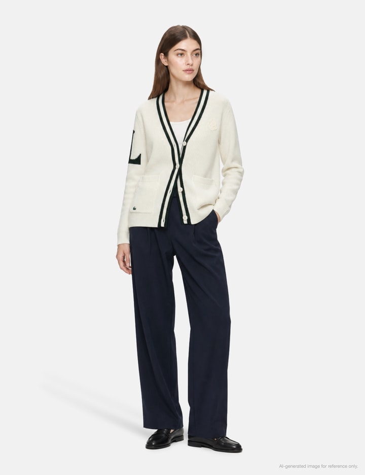Lacoste Badge Accent Wool Blend Golf Cardigan